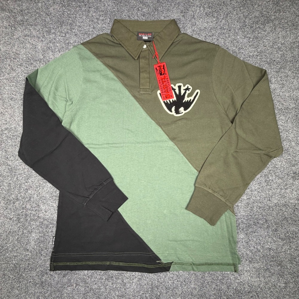 Babylon Colorblock‎ Rugby Polo Shirt Long Sleeve Olive Green Black NWT Medium